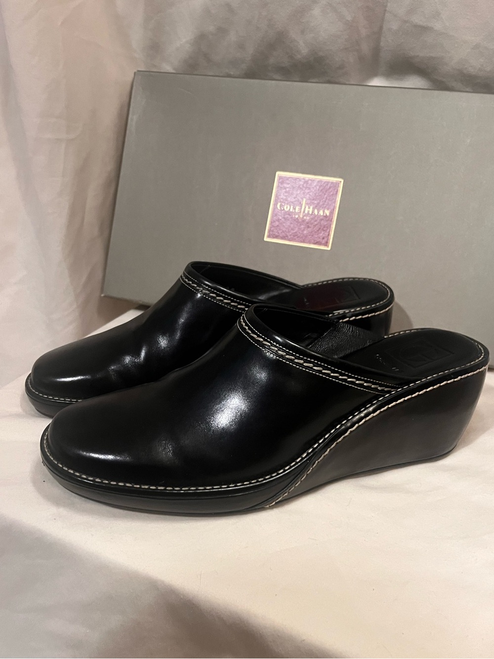 Cole Haan | “Elyssa” Black Leather Mules, in Original Box, Vintage 2000s Size 9B